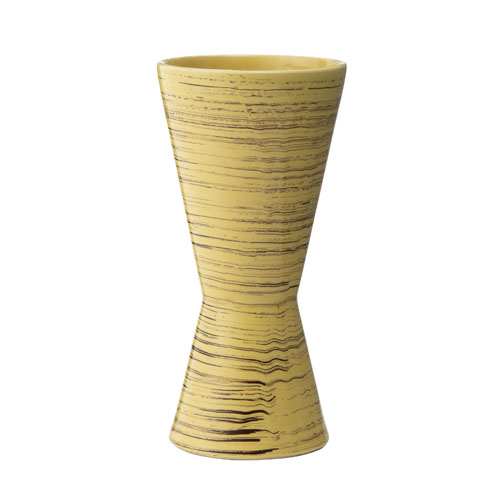 花器　ヴィンテージ陶器　イエローｘブラウン　円柱くびれ