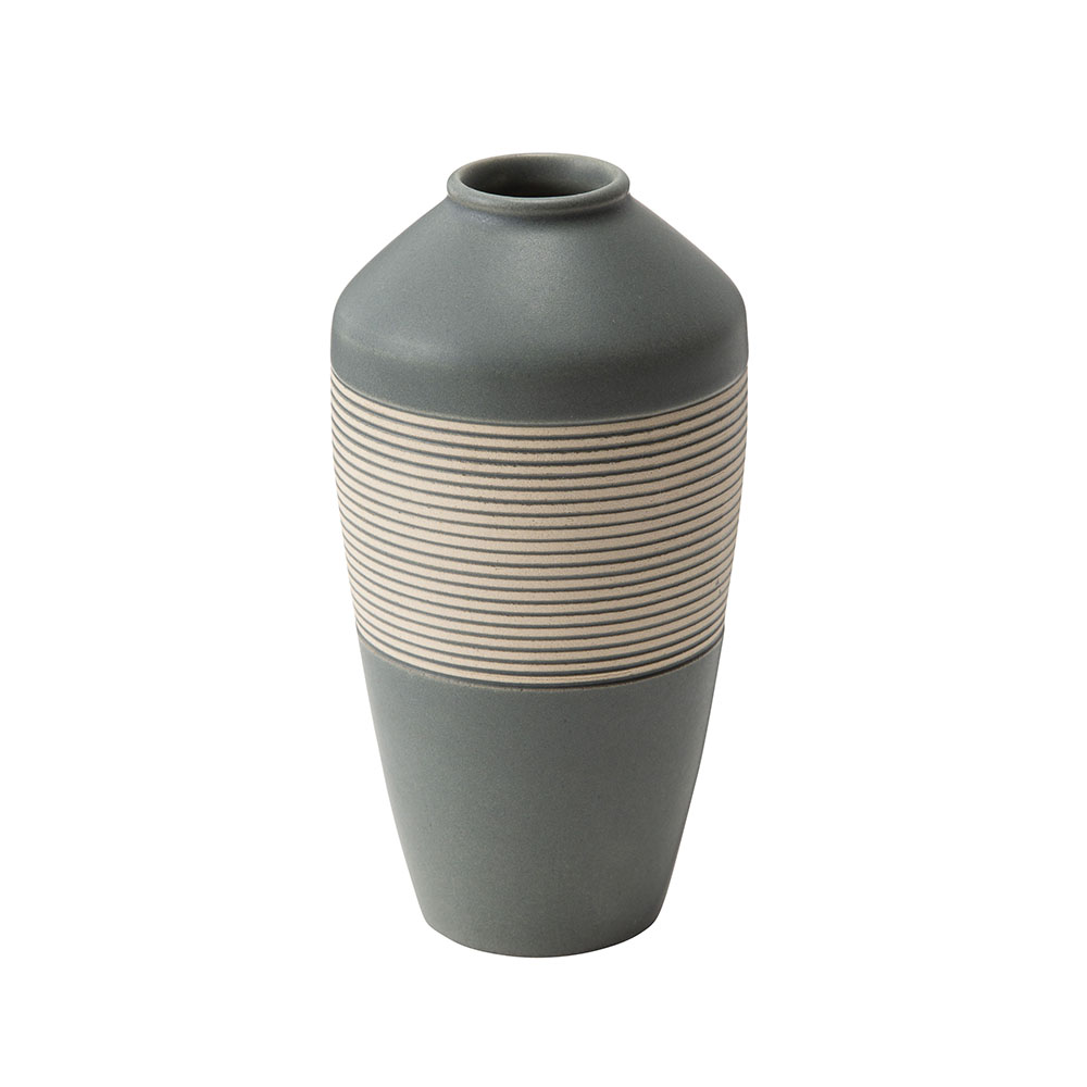 花器　スモークグリーン　陶器　ボーダーカット