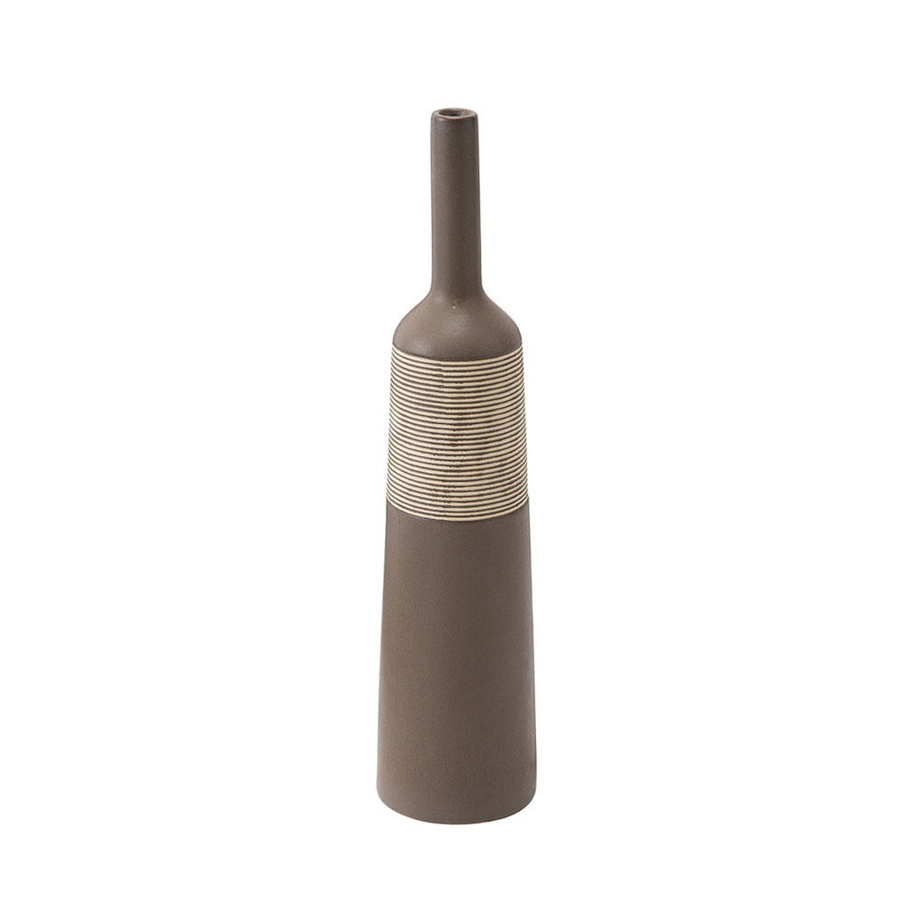 一輪挿し　ブラウン　陶器　ボーダーカット