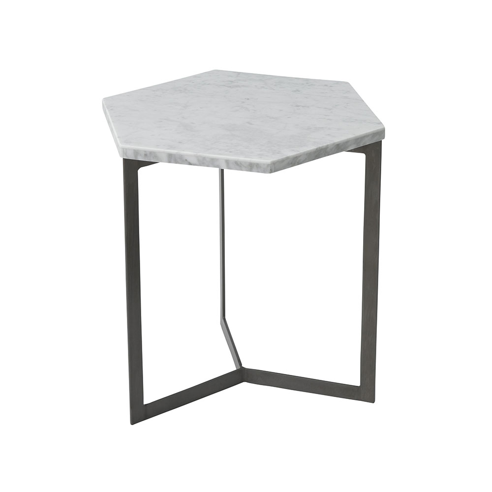 サイドテーブル　六角形　クロームアイアンフレームｘ大理石天板