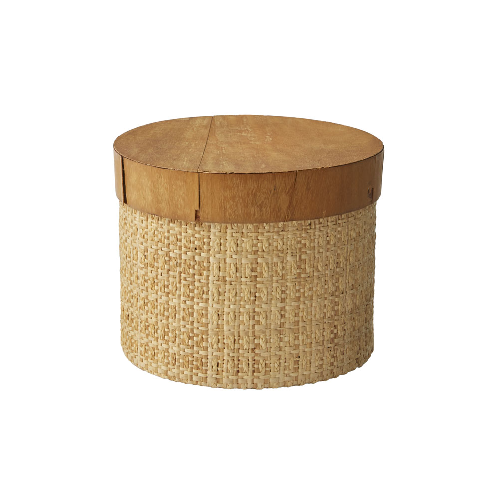 ＢＯＸ 丸 ラフィア編み込みｘＷＯＯＤフタ Ｍ