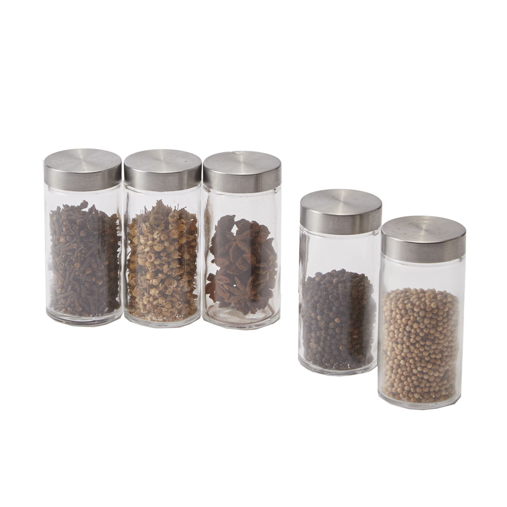 調味料５コセット シルバー蓋ｘ円柱