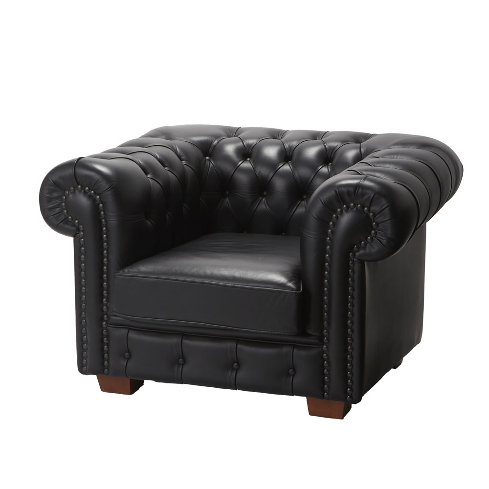 チェスターフィールドソファ　ブラック　１シーター