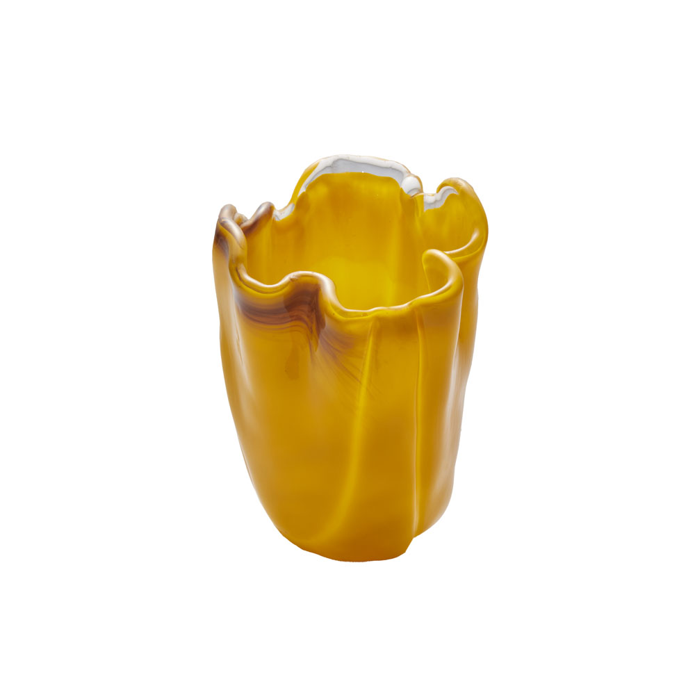 花器　イエローｘブラウン　ヴィンテージアートガラス