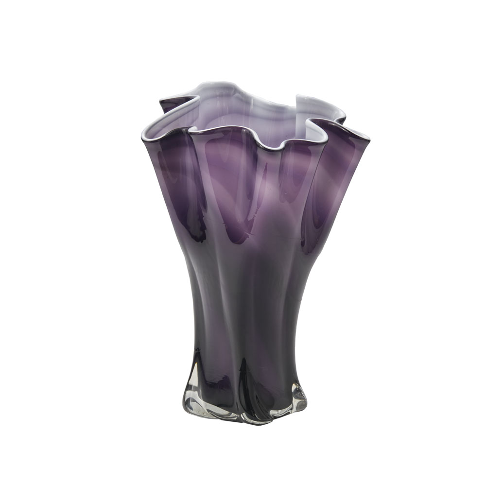 花器　パープルｘホワイト　ヴィンテージアートガラス