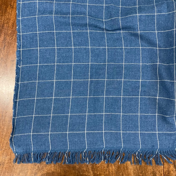 マルチカバー ブルーｘホワイト細チェックフリンジ