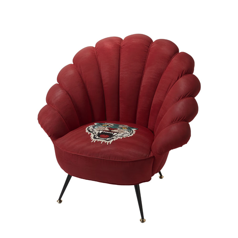 シェルバックアームチェア　レッド×タイガー刺繍