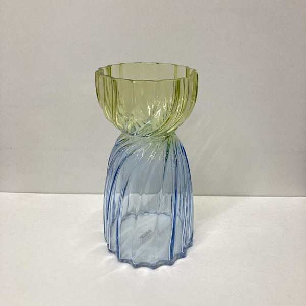 花器　ブルーｘイエロー　ねじりプリーツ